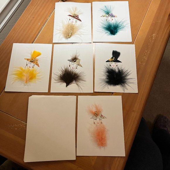 Feather in her hat Greeting Cards, set of 6, never used - Picture 1 of 8